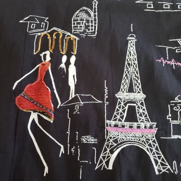 Life Style Travel Landmarks Embroidered Artwork Short Sleeve Shirt, Black, Sz L - Picture 6 of 10